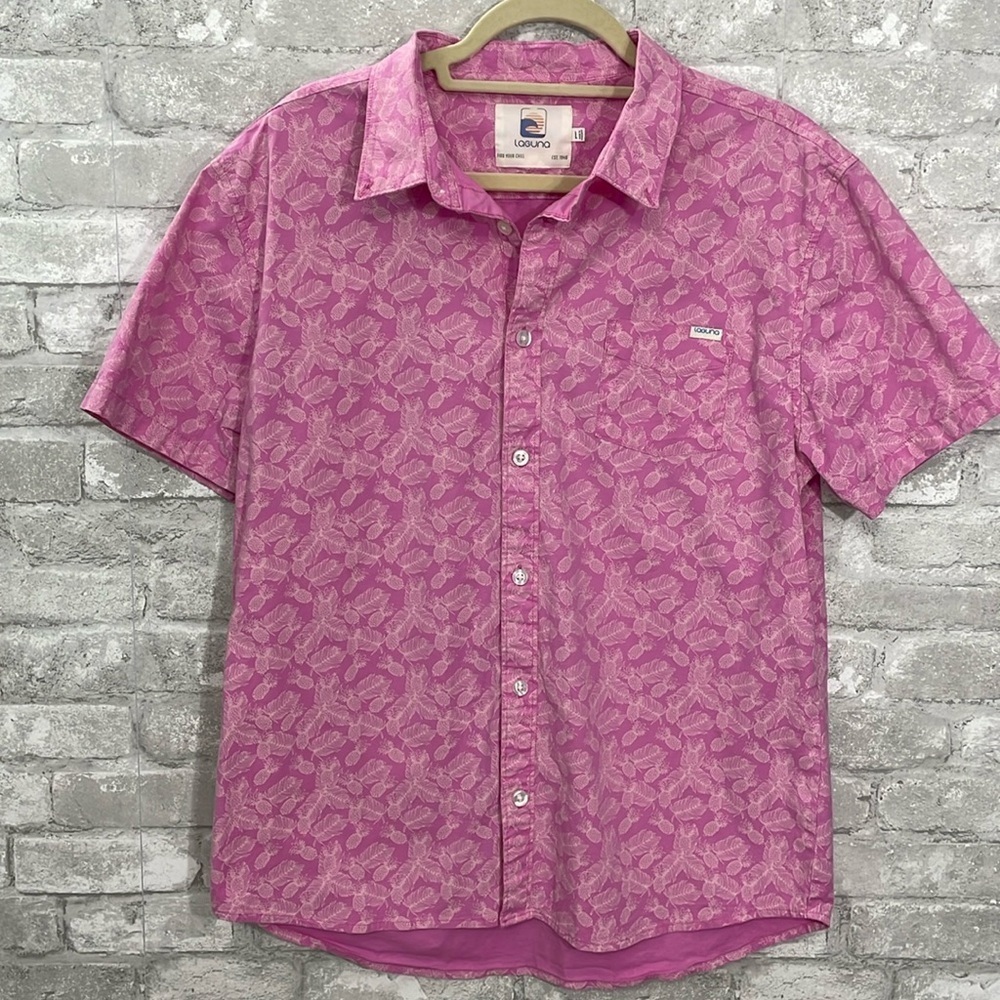 Laguna Pink Hawaiian Pineapple Print Button Down Shirt